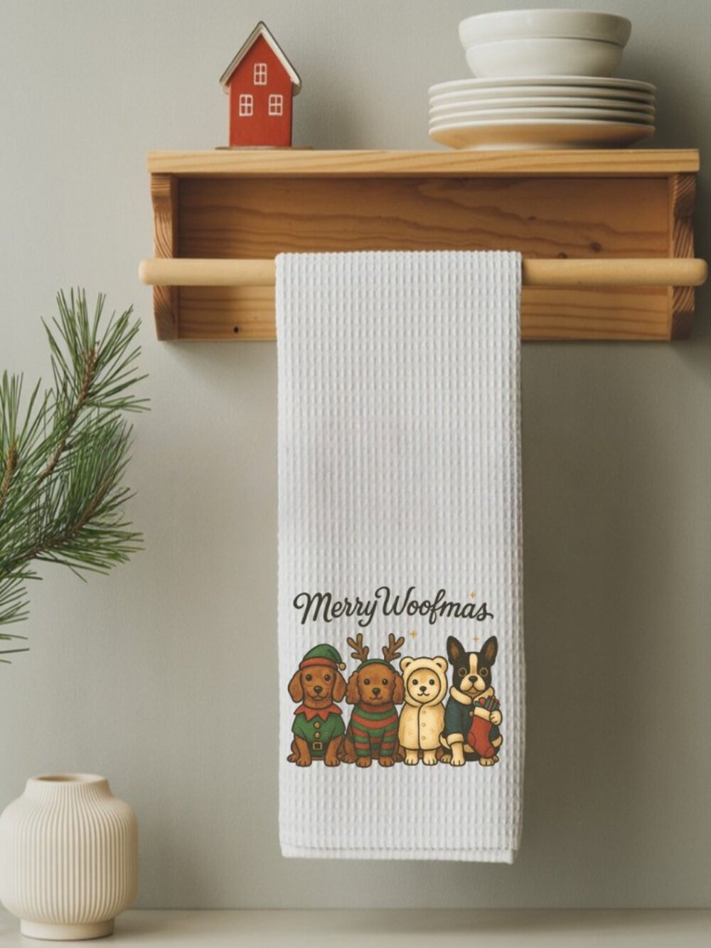Merry Woofmas Christmas Dog Decorative Kitchen Tea Towel